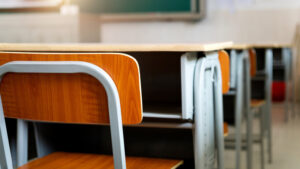 Empty classroom with chairs and desks